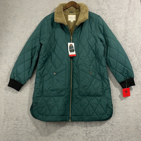 NEW WEATHERPROOF Women's M QUILTED Coat Fur Lined Green /560 - Picture 1 of 11